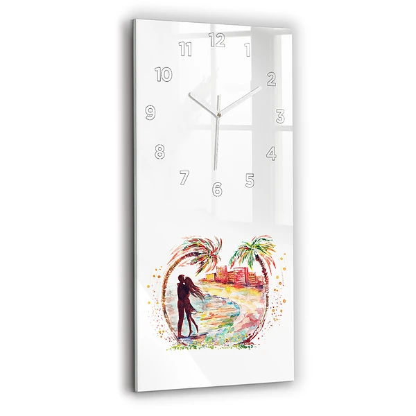 Vertikale Uhr mit motiv Aquarell Liebe am Strand von Miami