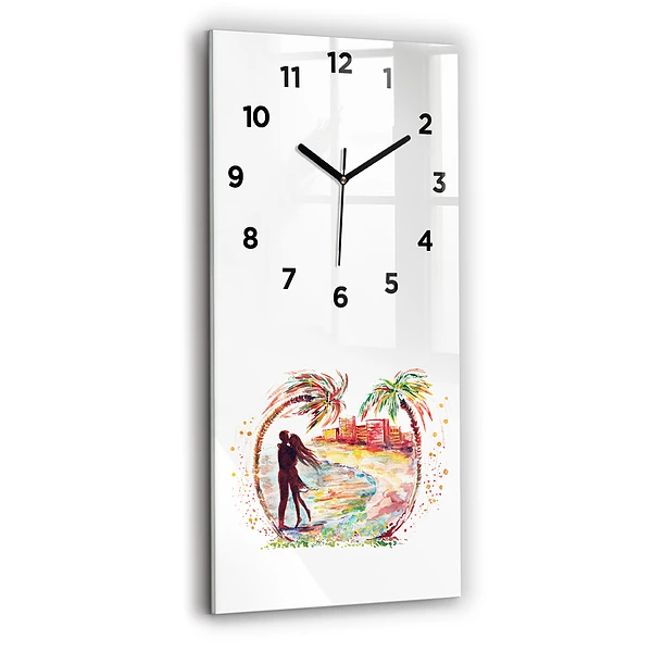 Vertikale Uhr mit motiv Aquarell Liebe am Strand von Miami