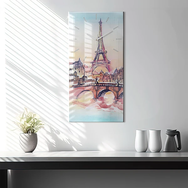 Vertikale Uhr mit motiv Gemalte Landschaft von Paris