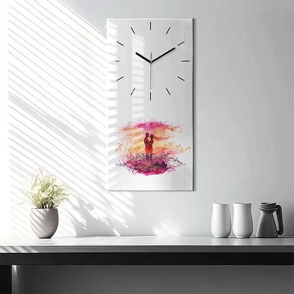 Vertikale Uhr Aquarell eines verliebten Paares