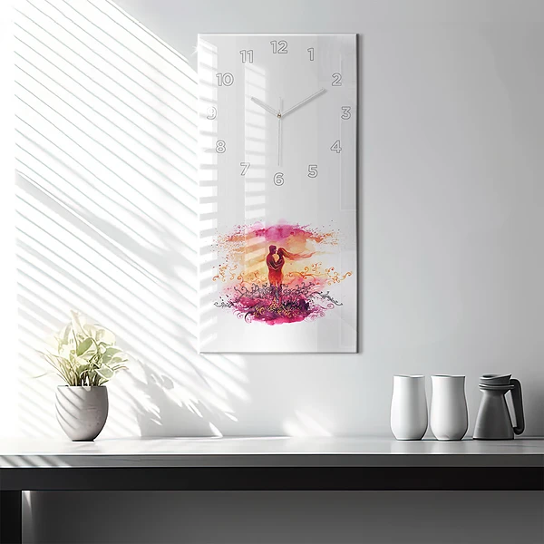 Vertikale Uhr Aquarell eines verliebten Paares