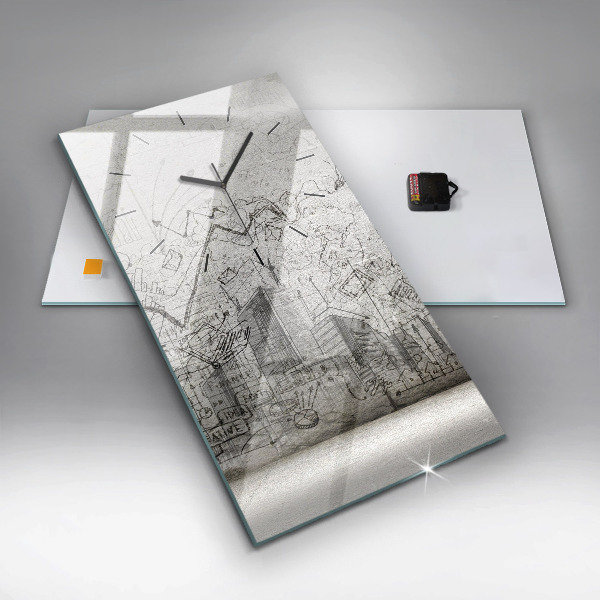 Vertikale Uhr mit motiv Skizze einer Stadt