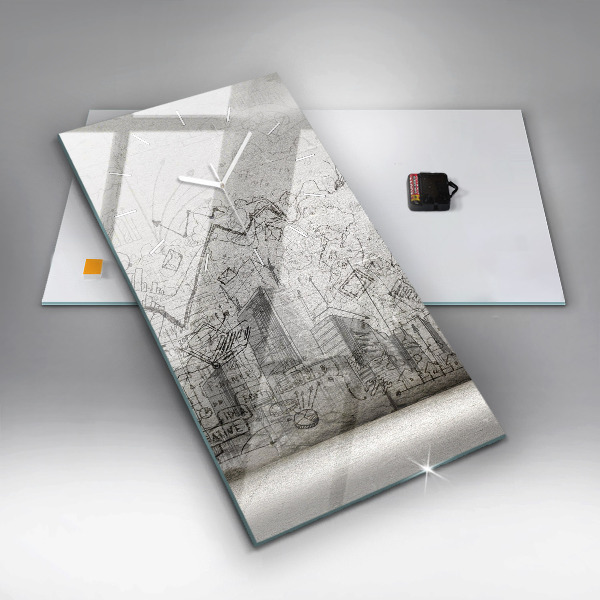 Vertikale Uhr mit motiv Skizze einer Stadt