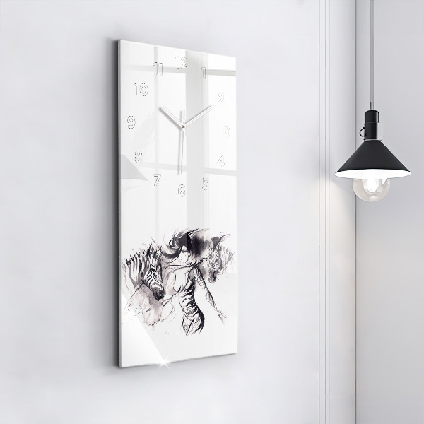 Vertikale Uhr mit motiv Frau und Zebras