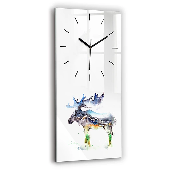 Vertikale Uhr mit motiv Elch und Berglandschaft