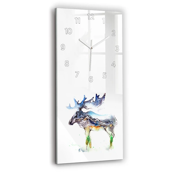 Vertikale Uhr mit motiv Elch und Berglandschaft