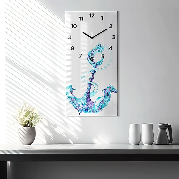 Vertikale Uhr mit motiv Anker im Meer