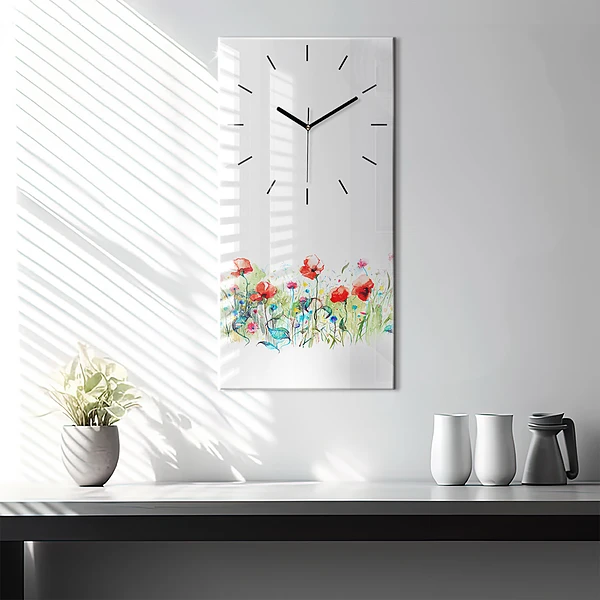 Vertikale Uhr mit motiv Mohnblumen auf einer Wiese