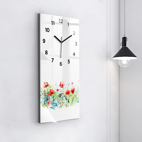 Vertikale Uhr mit motiv Mohnblumen auf einer Wiese