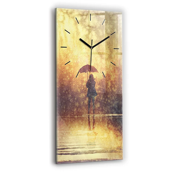 Vertikale Uhr mit motiv Frau mit Regenschirm