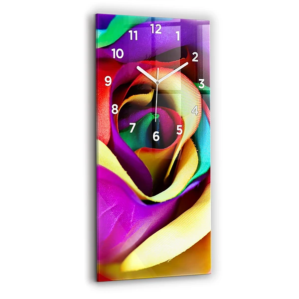 Vertikale Uhr mit motiv Regenbogenrose