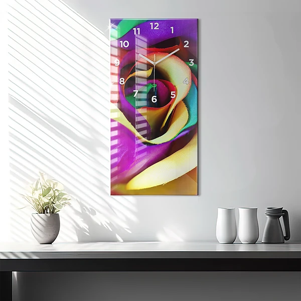 Vertikale Uhr mit motiv Regenbogenrose