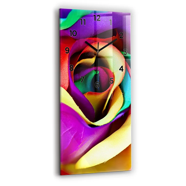 Vertikale Uhr mit motiv Regenbogenrose