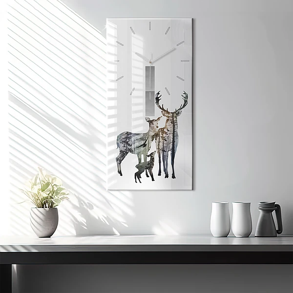 Vertikale Uhr mit motiv Hirsch-Familie