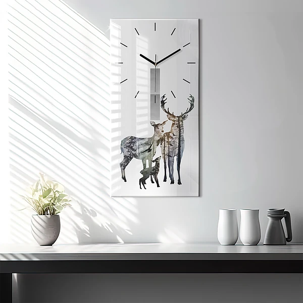 Vertikale Uhr mit motiv Hirsch-Familie