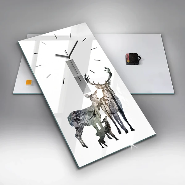 Vertikale Uhr mit motiv Hirsch-Familie