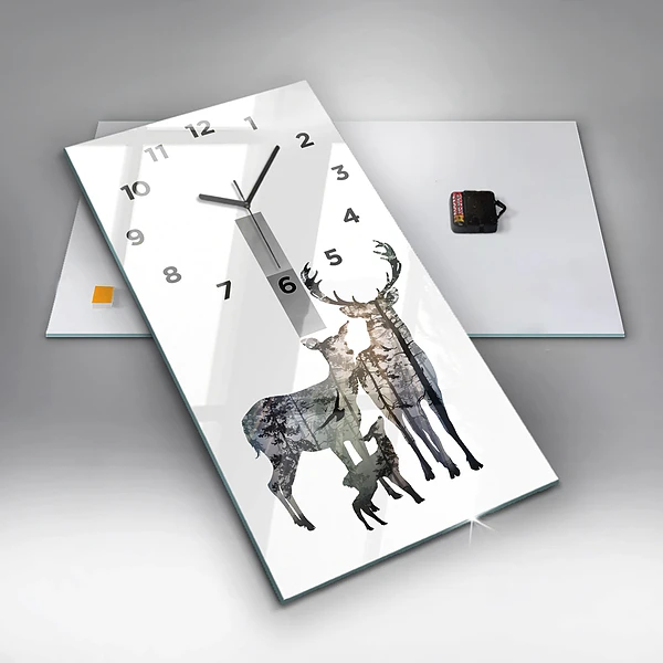 Vertikale Uhr mit motiv Hirsch-Familie