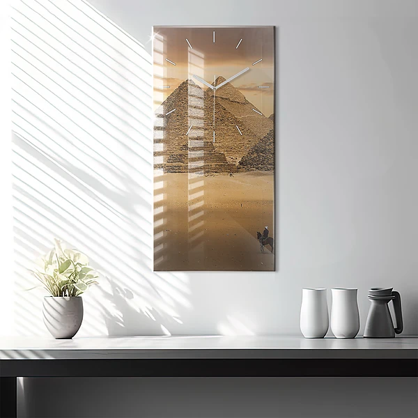 Vertikale Uhr mit motiv Pyramiden und Sonnenuntergang