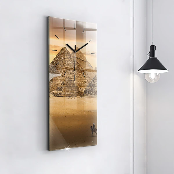 Vertikale Uhr mit motiv Pyramiden und Sonnenuntergang