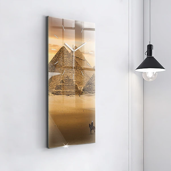 Vertikale Uhr mit motiv Pyramiden und Sonnenuntergang