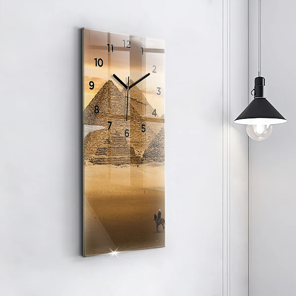 Vertikale Uhr mit motiv Pyramiden und Sonnenuntergang