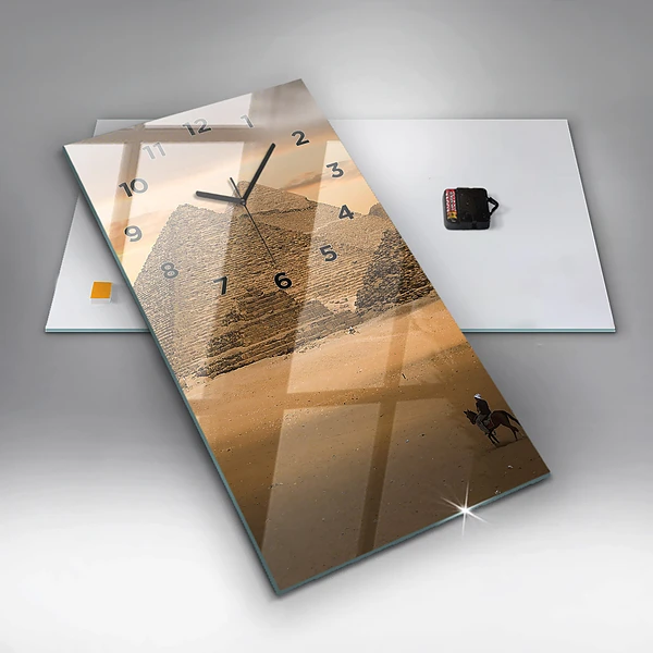Vertikale Uhr mit motiv Pyramiden und Sonnenuntergang