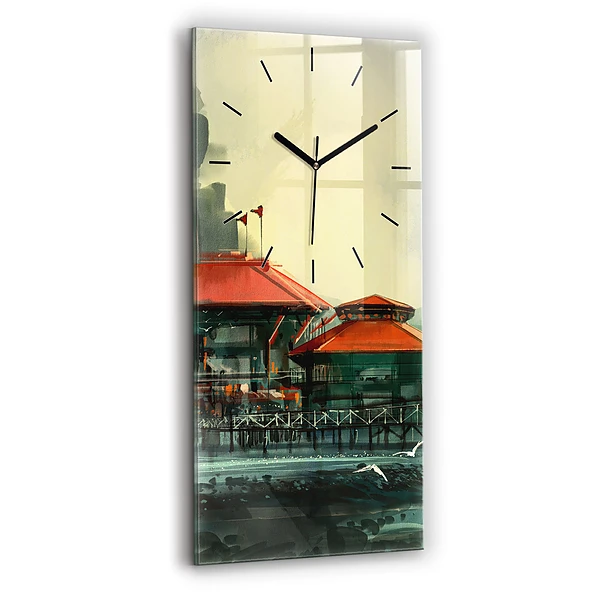 Vertikale Uhr mit motiv Fischerdorf