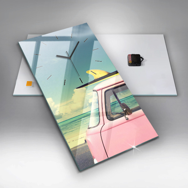 Vertikale Uhr mit motiv Auto mit Surfbrett