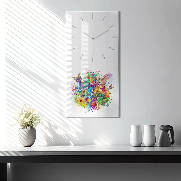 Vertikale Uhr mit motiv Florale Harmonie mit Schmetterlingen