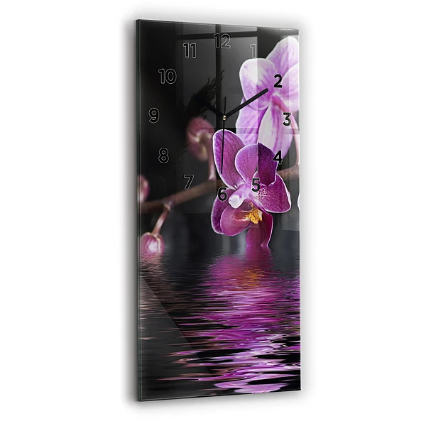 Vertikale Uhr mit motiv Orchideenblüte auf dem Wasser