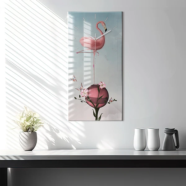 Vertikale Uhr mit motiv Surrealistischer Flamingo