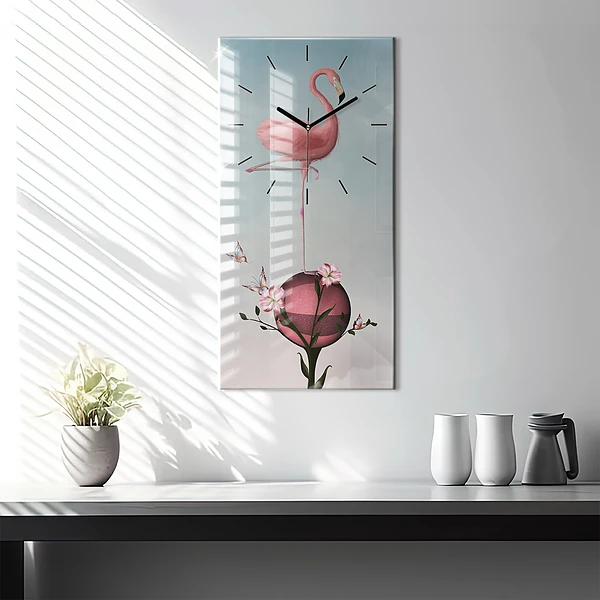 Vertikale Uhr mit motiv Surrealistischer Flamingo