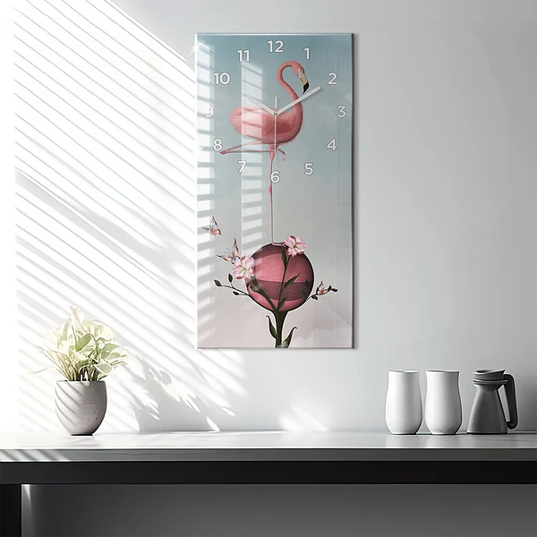 Vertikale Uhr mit motiv Surrealistischer Flamingo