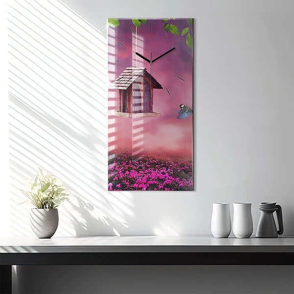Vertikale Uhr mit motiv Vogelhaus