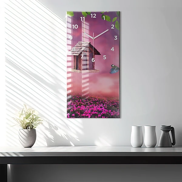 Vertikale Uhr mit motiv Vogelhaus