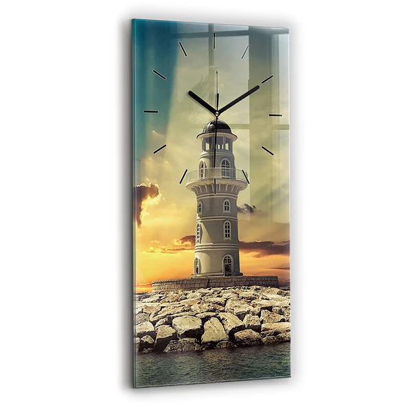 Vertikale Uhr mit motiv Leuchtturm am Meer
