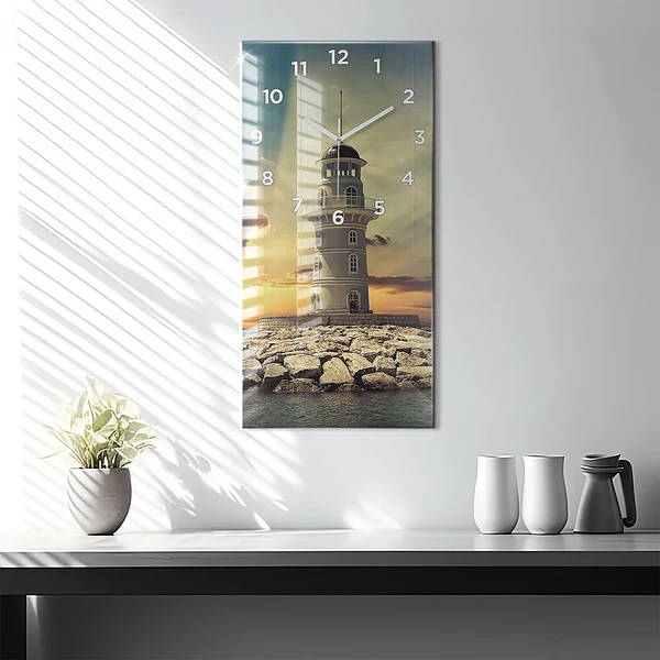 Vertikale Uhr mit motiv Leuchtturm am Meer