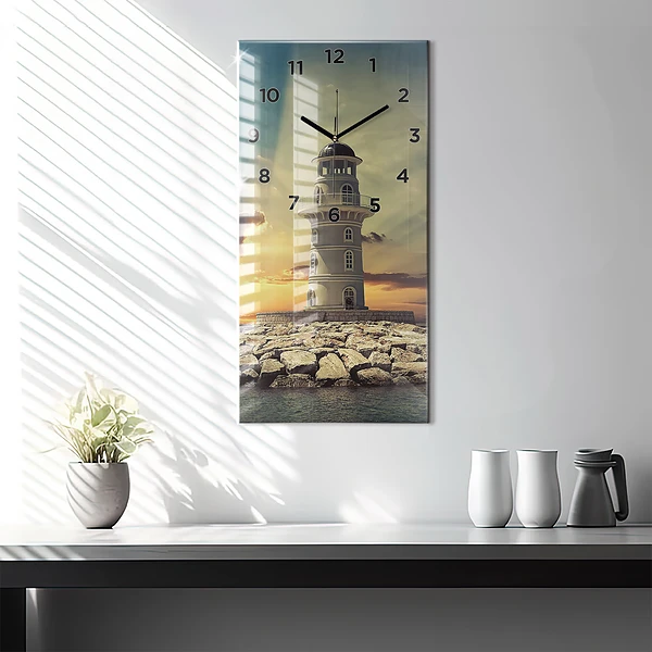 Vertikale Uhr mit motiv Leuchtturm am Meer