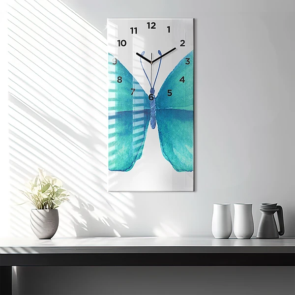 Vertikale Uhr mit motiv Türkisfarbener Sommerschmetterling