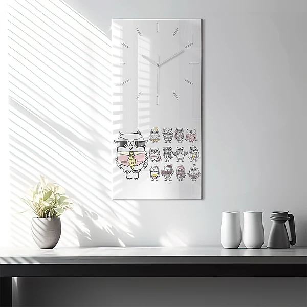Vertikale Uhr mit motiv Vintage-Poster mit Eulen