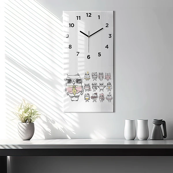 Vertikale Uhr mit motiv Vintage-Poster mit Eulen