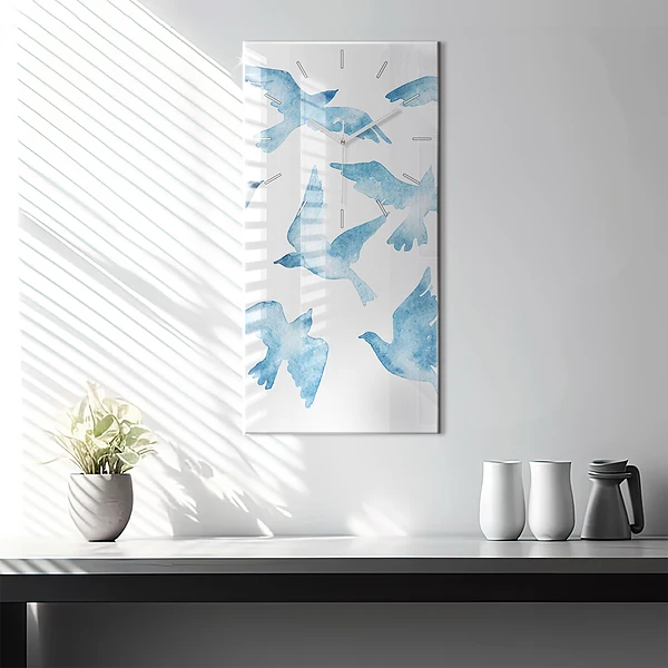 Vertikale Uhr mit motiv Fliegende blaue Vögel