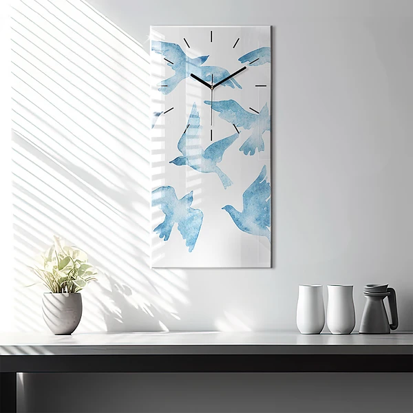 Vertikale Uhr mit motiv Fliegende blaue Vögel