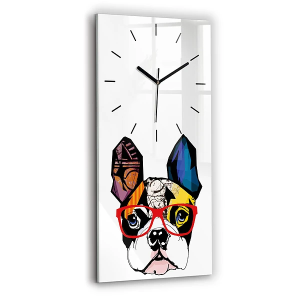 Vertikale Uhr mit motiv Französische Bulldogge mit Brille