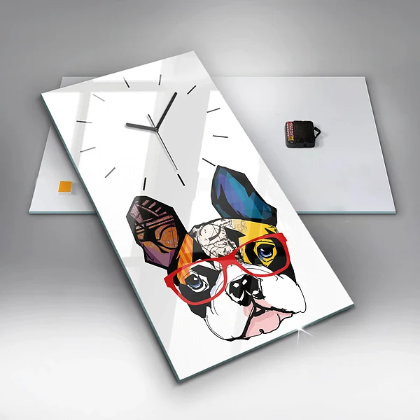 Vertikale Uhr mit motiv Französische Bulldogge mit Brille