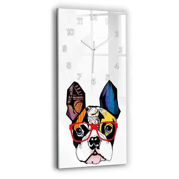 Vertikale Uhr mit motiv Französische Bulldogge mit Brille