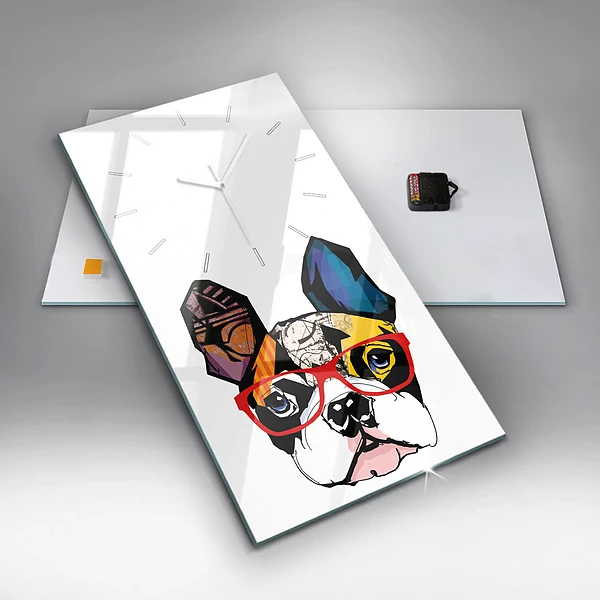 Vertikale Uhr mit motiv Französische Bulldogge mit Brille