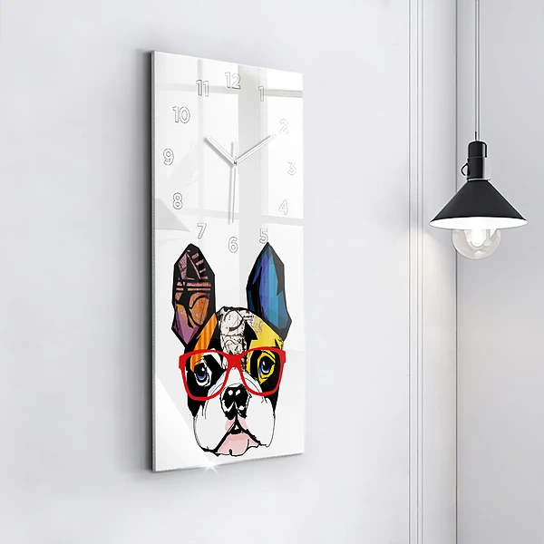 Vertikale Uhr mit motiv Französische Bulldogge mit Brille