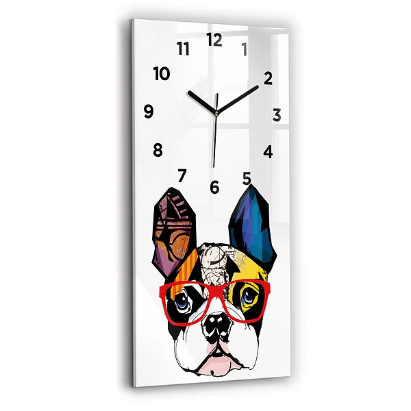Vertikale Uhr mit motiv Französische Bulldogge mit Brille