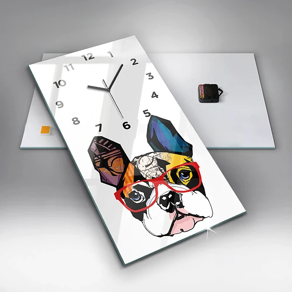 Vertikale Uhr mit motiv Französische Bulldogge mit Brille